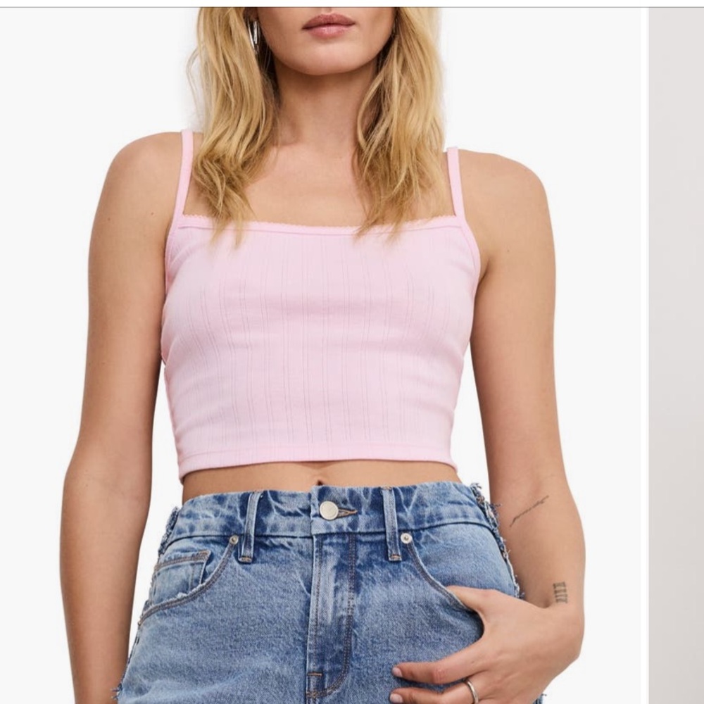 New Good American Light Pink Pointelle Crop Top Camisole Women's Large Casual